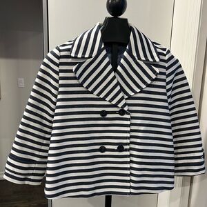 Strauss Innovation Navy Blue and White Striped Double-Breasted Jacket